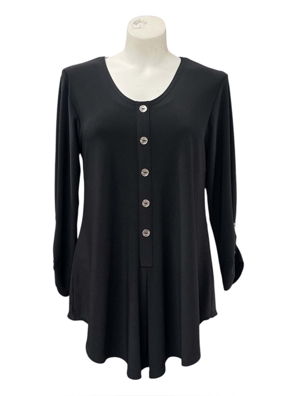 Sympli Black Long-Sleeve Button-Front Tunic Size L